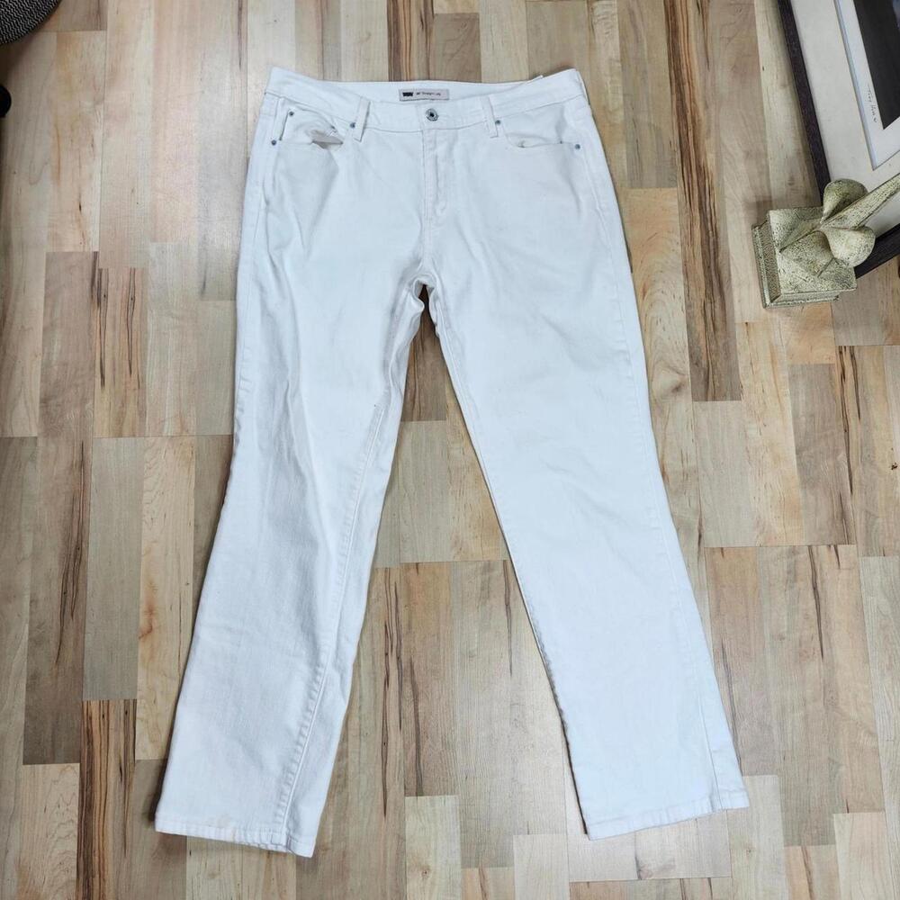 Levi's 505 Straight Leg White Denim Jeans Frayed Hem Women's Size 32